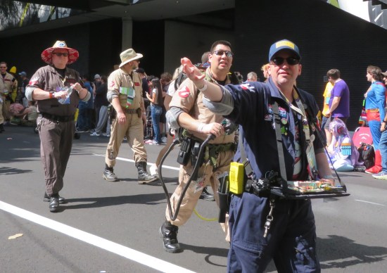 More Ghostbusters, two of them looking toward us.