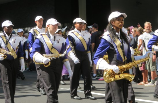 Lakeside High School Viking Band saxes, resting between measures.