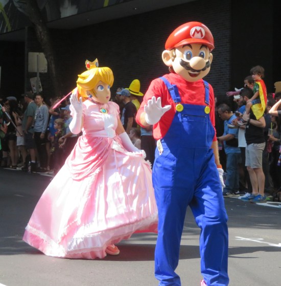 Mario and Princess Peach costumes.