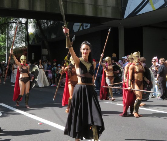 Queen Gorgo and Spartans costumes, standing proud