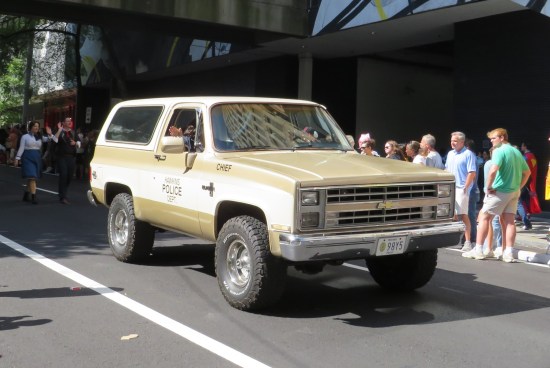 replica of Sheriff Hopper's tan and white Chevy truck.