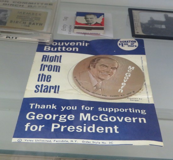 George McGovern campaign button on a backing paper that says "Right from the Start! Thank you for supporting George McGovern for President".