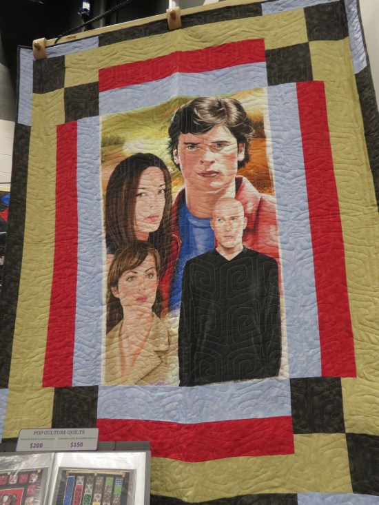 Quilt with pictures of Tom Welling, Michael Rosenbaum, Kristin Kreuk and Erica Durance.