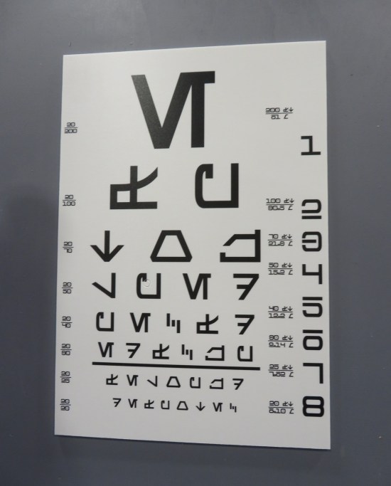 Eye chart written entirely using Star Wars made-up alphabet letters.