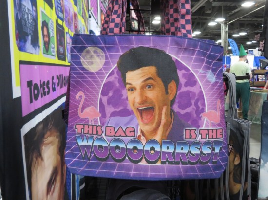 Purple tote bag with the face of Ben Schwartz as Jean-Ralphio yelling, "This bag is the WOOOORRSST!"