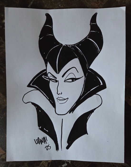 Sketch of Maleficent's head and collar, signed by Liana Kangas.