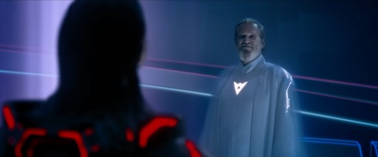 The Dude from The Big Lebowski is older and in a white robe with a triangle chest emblem.