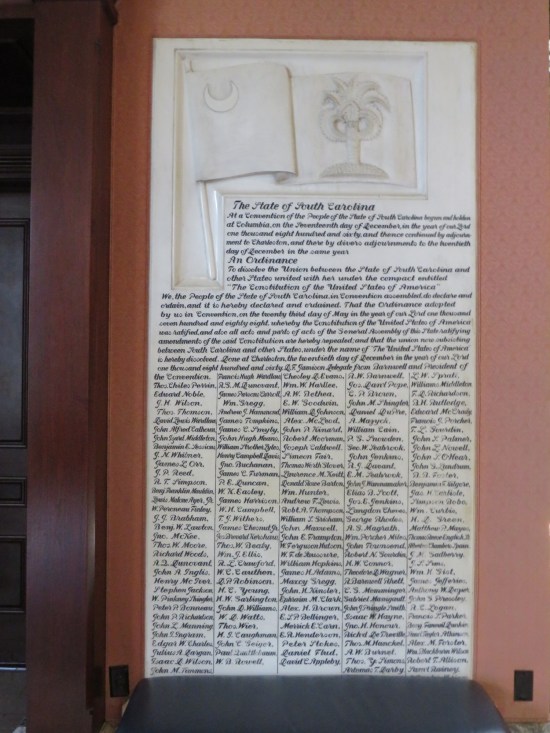 Very, very large copy of famous document hung on statehouse wall.