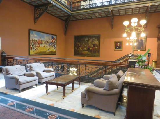 Cozy meeting area with furniture and coffee table.