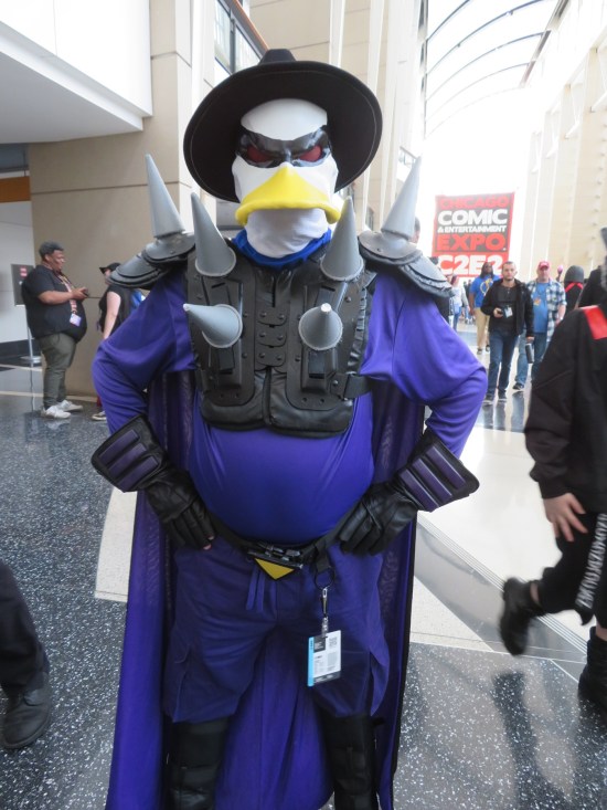 cosplay: Darkwing Duck but with angry sunglasses, Kevlar vest and spikes on his costume.