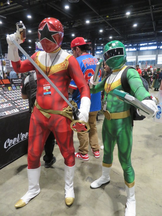 Red and Green Power Rangers cosplay
