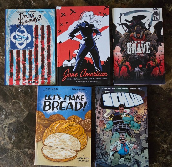 Five graphic novels, refer to capsules.