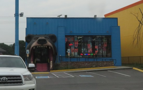 gift shop with black bear statue out front.