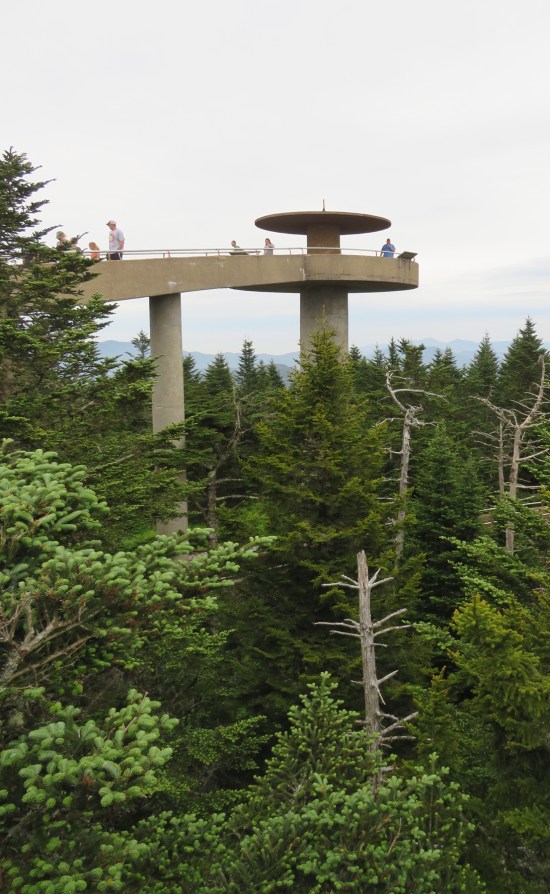 stone observation tower, grey skies