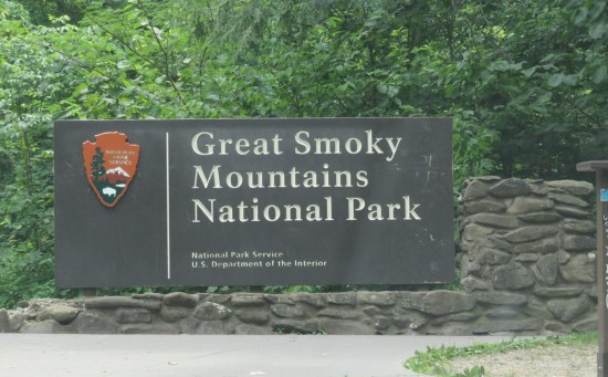 Great Smoky Mountain National Park entrance sign.
