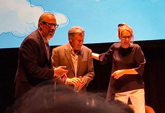 Pasternack, Hays and Hagerty on stage, reacting happily to stuff. They glow orange in the darkened theater because phone camera.