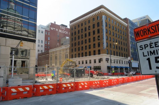Downtown intersection closed for construction.