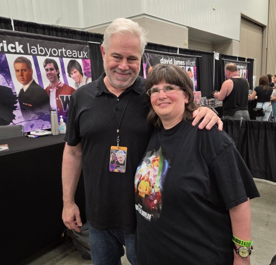 Anne posing with Patrick Labyorteaux at his booth.