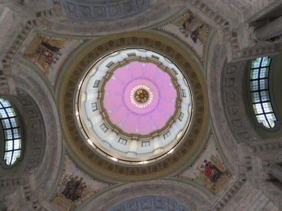 up inside high rotunda, lit purple.