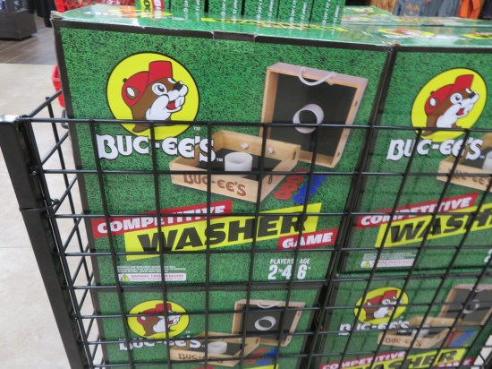 Buc-ee Washer Games in green boxes.