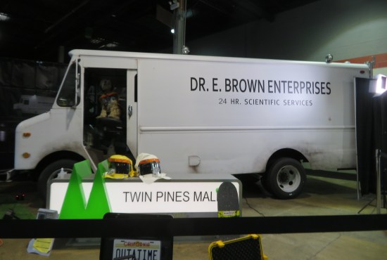 Doc Brown's white truck with doggy statue in the driver's seat.