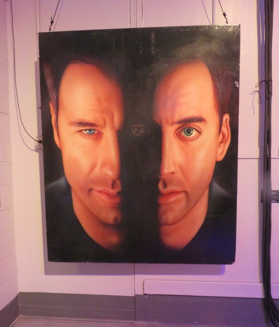 Face-Off recreation with John Travolta's and Nicolas Cage's faces merging.