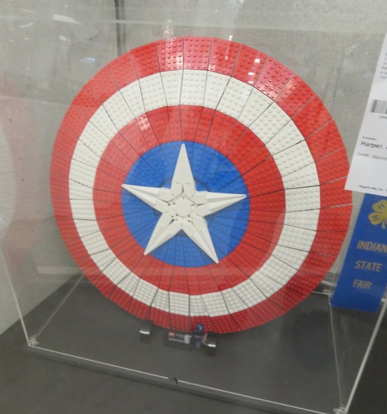Lego Captain America shield, maybe one-half actual size.