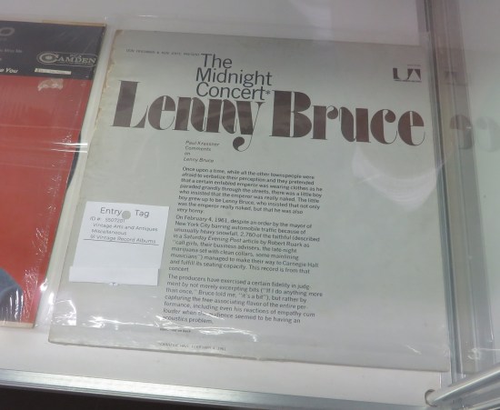 Vinyl record of Lenny Bruce's The Midnight Concert, which has a lengthy all-text cover.