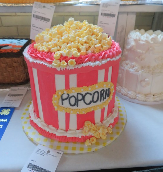 Cake shaped like a popcorn bucket.