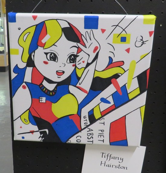 Manga drawing in bold primary colors a la Roy Lichtenstein.