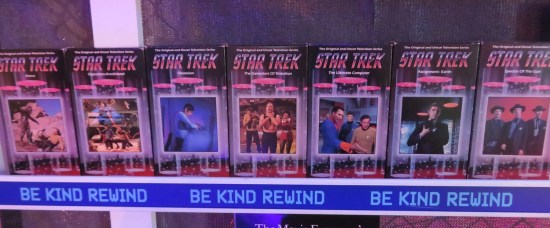 shelf full of classic Trek episodes on VHS