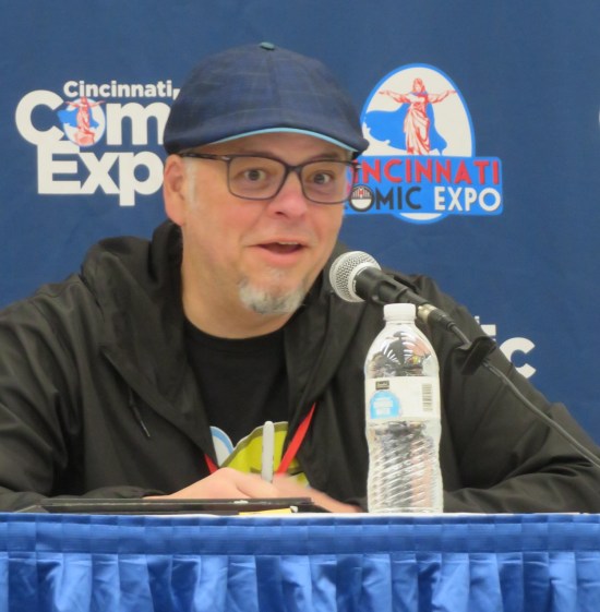 Art Baltazar in black glasses and usual hat, who's grayer than he used to be, same as us.
