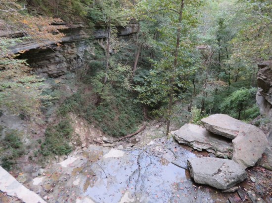 Creek far below, cliffs above.
