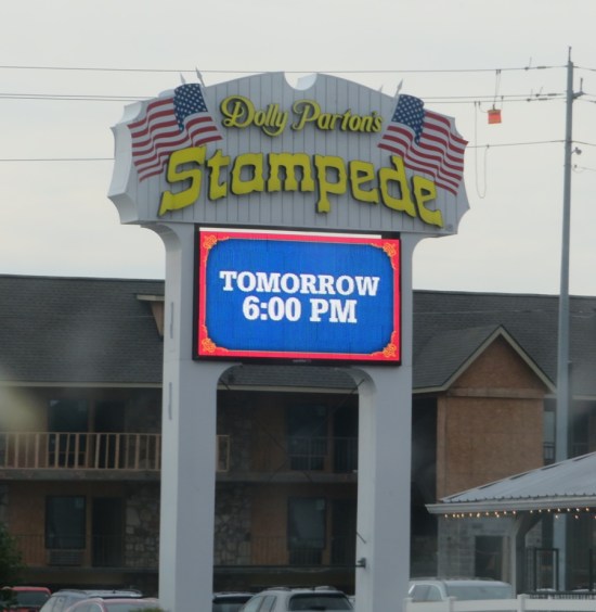 Sign for Dolly Parton's Stampede promises something tomorrow at 6 pm
