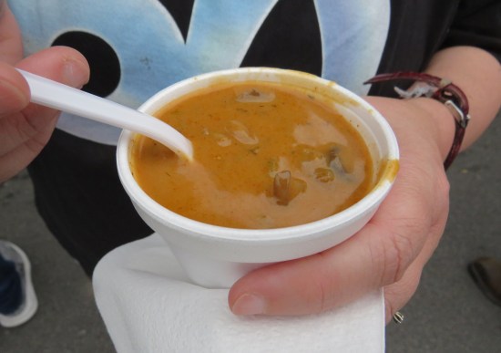 Tiny cup of Hungarian mushroom soup.